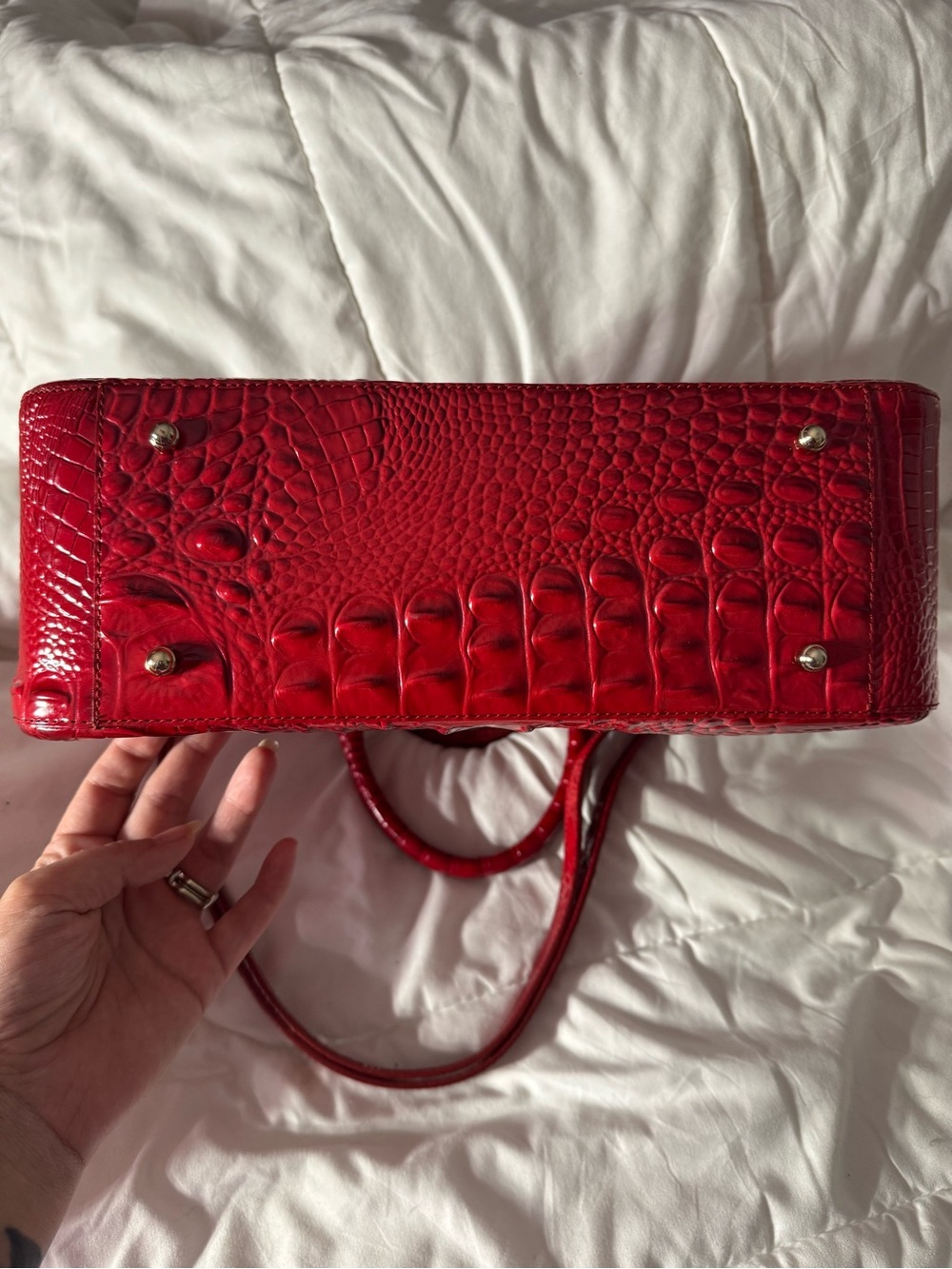Brahmin Glossy Red Croc-Embossed Satchel with Gold Accents - Picture 4 of 6